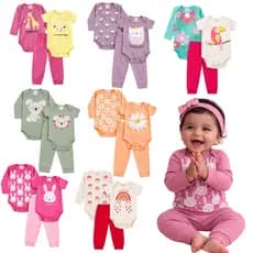 Kit 6 Peças body bebê trijunto body manga curta body manga longa mijão menina feminino P ao GG
