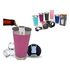 Copo Térmico 473ml Inox  Com Tampa E Abridor: Cor Rosa