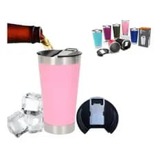 Copo Térmico 473ml Inox  Com Tampa E Abridor: Cor  Rosa
