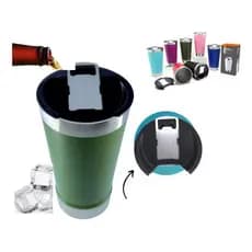 Copo Térmico 473ml Inox  Com Tampa E Abridor: Cor Verde