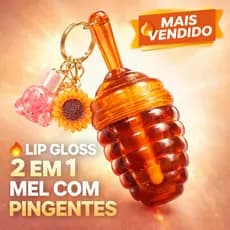 Lip Gloss Labial 2 em 1 Mel Love Rain com Chaveiro e Pingentes | Honey Bear | Hidratante Labial | Brilho Labial RL-4224