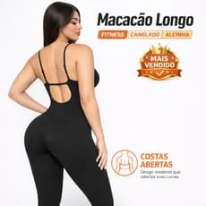Macacão Fitness Feminino Canelado Alcinha Sem Transparência Academia Modelador Macacão Longo