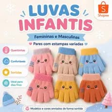 Luva Infantil Estampada Menino e Menina Par de Luvas Quentinha Inverno Criança Estampas Variadas