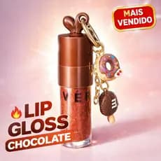 Lip Gloss Labial Chocolate | Hidratante Labial  | Brilho Labial com Chaveiro 3 Pingentes Love Rain LR-7155