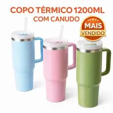 Copo Térmico Inox 1200ml com Tampa e Canudo | Design Moderno Garrafa Isolamento Témico Mantém Gelado Quente