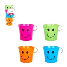 Kit 04 Caneca 250 ml Infantil Copo Plástico Carinha Emoji Coloridas Nf