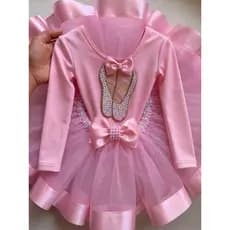 Roupa de Bailarina Tutu Fantasia Infantil Aniversário Mesversário Bailarina manga longa Collant manga longa infantil