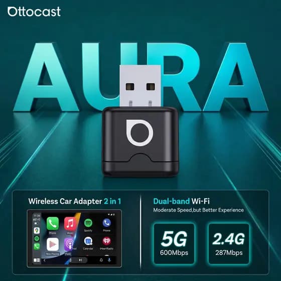 2026 Novo Otocast Mini AURA 4.0 2 Em 1 Com Fio Para CarPlay Sem Android Adaptador Automático USB Stick Wifi Acessórios C
