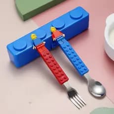 Divertido Criativo Blocos De Construção Talheres Portáteis 304 De Aço Inoxidável Conjunto Garfo E Colher Montado Para Cr