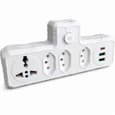 Adaptador de Tomadas Extensão de Tomadas Benjamim 4 tomadas 2 usb 1 TYPE C
