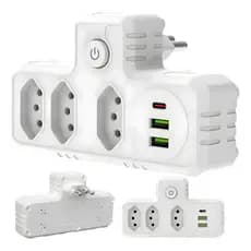 Adaptador De Tomadas Benjamim Com Usb E Tipo-C
