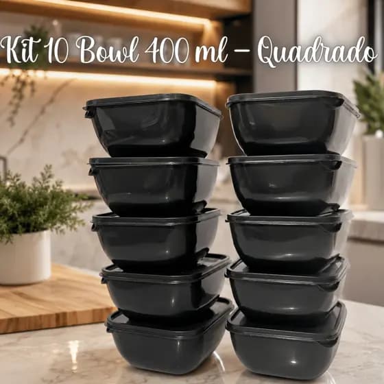 KIT POTES COZINHA PEQUENO 10 POTE QUADRADO BOLL 400ML  TAPOER DE PLÁSTICO