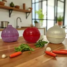 Kit 4 peças porta metades  guarda sobras  alho cebola tomate