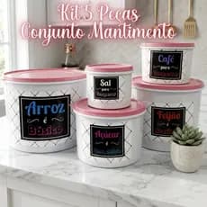 Kit Mantimentos Jogo 5 Peças Redondo De Plástico Armazenamento De Alimentos