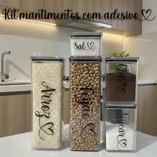 Kit 5 pote herméticos quadrado para mantimentos quadrado organização cozinha 2,3l, 1,1l, 480 ml