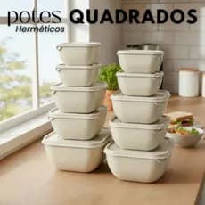 Kit 10 Potes Herméticos Quadrados 1.800ml/1L/500ml – Organização e Conservação Utilidades De Cozinha