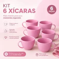 Kit 6 Xícaras Acrílico Premium Preto Vermelho Rosa Amarelo Cantinho do Café Chá 180ml
