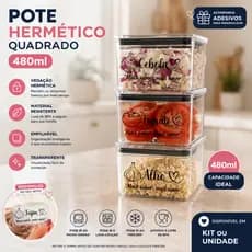 kIT 3 Potes 480ml Organizadores Herméticos Acrilico Geladeira Cozinha Porta Tempero Alho Cebola Tomate