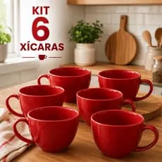 Kit 6 Xícaras Acrílico Vermelho Premium Cantinho do Café Chá 180ml