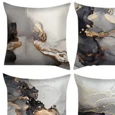 Capa de Almofada Moderna Abstrata com Padrão de Mármore em Veludo de Pele de Pêssego, Preta, 45*45CM, Capa de Almofada G