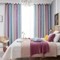 Cortinas blackout com estrelas vazadas em arco-íris para quarto de menina, quarto infantil e sala de estar, cortinas de