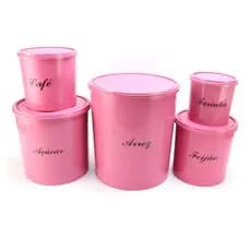 Conjunto  5 Pecas Rosa / jogo plástico/ porta mantimentos Promoção Conjunto de Potes etiqueta.