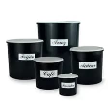 kit 05 pecas Preto / jogo plástico/ porta mantimentos Promoção , Conjunto de potes etiqueta.