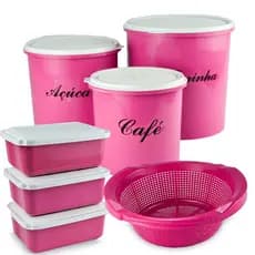 Trio de mantimentos + 5 potes com tampas brancas  1lt + Escorredor Promoção
