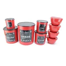 Kit Conjunto de Potes Mantimentos 5 peças Decorados mais 4 potes 750 ml.