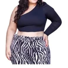 Cropped Um Ombro Manga Longa Plus Size