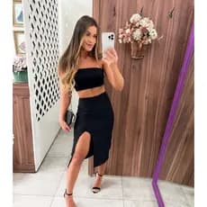 CONJUNTO SAIA MIDI COM TOP FAIXA GRINGA