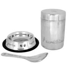 Kit Duranox Ração Comedor com Colher E Pote de INOX para Gatos