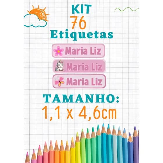 KIT 76 etiquetas escolares personalizado | volta as aulas | adesivo