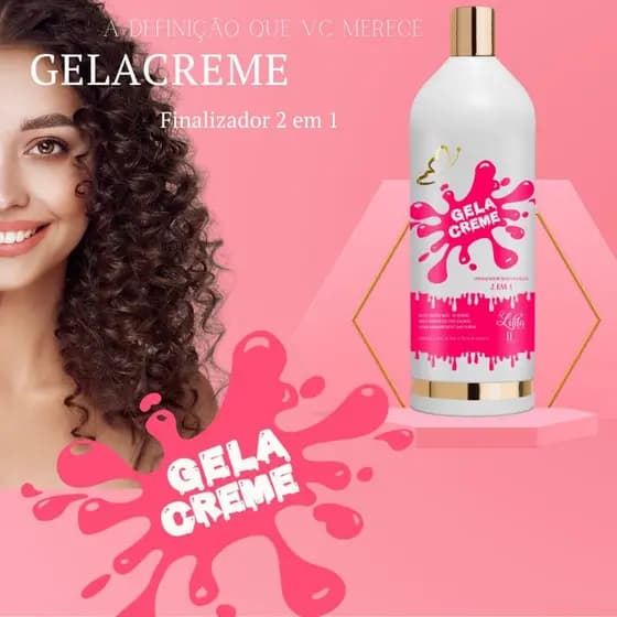 Modelador e Fixação  Gelacreme definição dos cachos Finalizador 2 em 1 sem enxague Lilita Cosmeticos