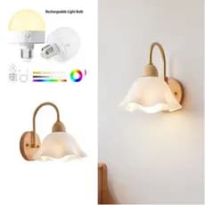 Arandela Bateria Recarregável Sem Fio Flor Lampu Hias Dinding Madeira RGB Luminária De Parede Interna Quarto Sala Hotel