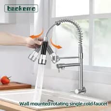 Torneira Parede Mola Inox 304 2 Modos Saída Água Fria Spray Jato Cozinha - Baokemo