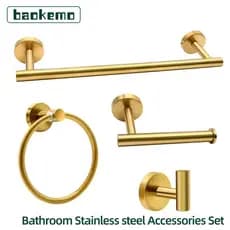 BAOKEMO Chuveiro De Aço Inoxidável Dourado Circular Barra De Toalha Suporte De Tecido Conjunto De Acessórios Montado Na