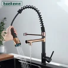 Preto Rosa Ouro Cozinha Primavera Pull Down Torneiras 2 Funções Fluxo Spray Misturadoras De Água Quente E Fria