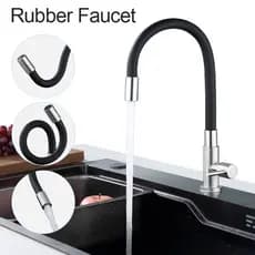 Torneira Cozinha Inox 304 Água Fria Mangueira Silicone Universal Preta Prata - Baokemo