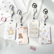 Bonito Desenho Animado Pato Urso Coelho Porta-Cartões De Impressão Em Relevo Com Carretel De Crachá Retrátil Chaveiro Ca