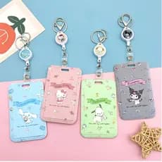 Porta-Cartões Sanrio Fofo Com Carretel Retrátil-Chaveiro Crachá Kitty Kuromi ID