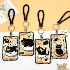 Porta-Cartões De Gato Preto Fofo Com Alça De Mão Curta Cartoon Star Moon ID Card Case Protetor De Cartão De Ônibus De Es