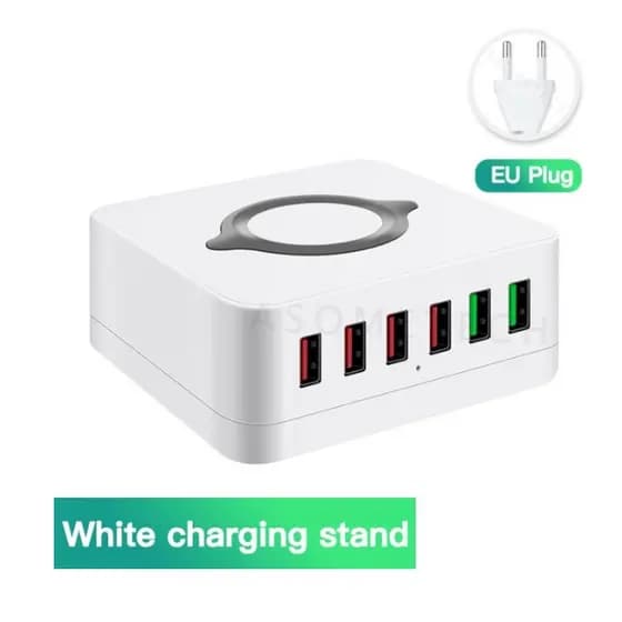 Porta Carregador 6 Usb 72w Qc 3.0 Com Carregador Sem Fio indução Wireless Qi para Samsung iPhone