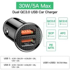Carregador Veicular Baseus Turbo 30w Dual Usb Qc 3.0 Ultra Rápido Original