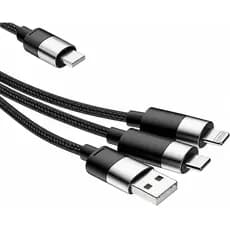 Cabo Carregador Rápido 3 em 1 Baseus USB Tipo-C Micro USB V8 Lightning QC 4,0 Turbo 3.5A 1.2M de Nylon Trançado Original