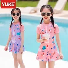 YUKE Retro Maiô De Uma Peça Meninas Frente Zíper Impressão Roupa De Banho Para Crianças Bebê Princesa Saia Terno De Nata