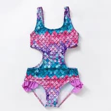 Meninas Na Moda Maiô De Uma Peça Gradiente Escala De Peixe Gráfico Secagem Rápida Halter Sem Mangas Roupa De Banho