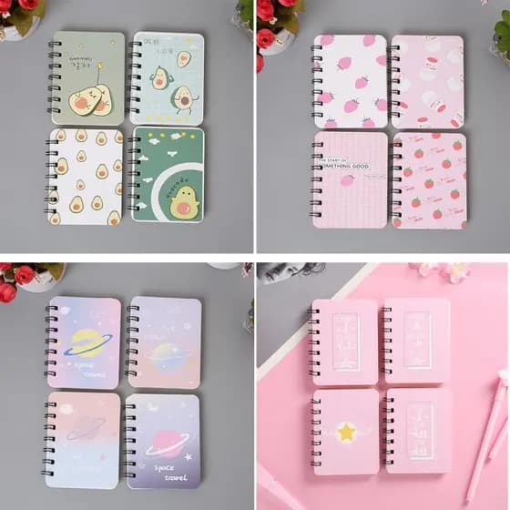 Caderno de Bolso Rosa Espiral Portátil Pequeno Infantil Feminino para Escritório / Caderno para Estudante