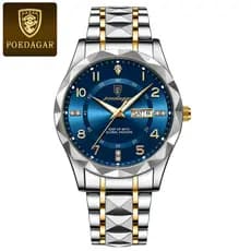 POEDAGAR P858 Relógio De Quartzo Masculino De Luxo À Prova D'água Data Semana Pulso Luminoso Relógios De Aço Inoxidável