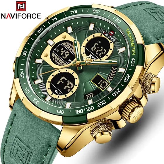 NAVIFORCE NF9197 Relógios Para Homens De Couro Esportivo Militar À Prova D'água Relógio Cronógrafo De Quartzo